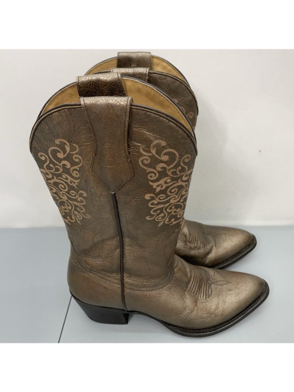 Shyanne Lola Cowgirl Cowboy Boots Western Distressed Bronze Metallic Womens 9.5 - Picture 2 of 15